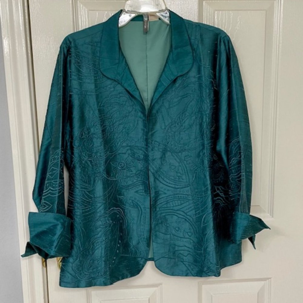 Evening Jacket 100% Silk, Lustrous Emerald Green, NWOT